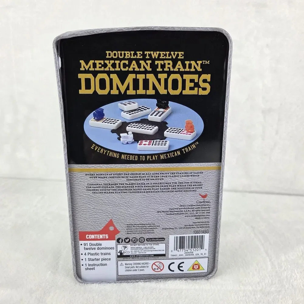 Cardinal Mexican Train Dominoes Set 91 Color Dot Double Twelve Tin Box Complete